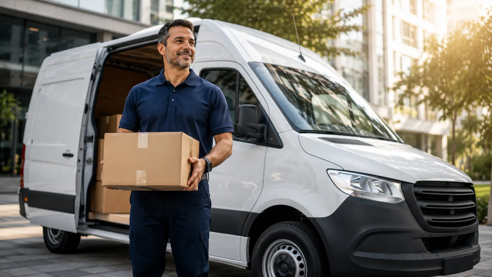 Profissional com utilitario para entregas e trabalho urbano